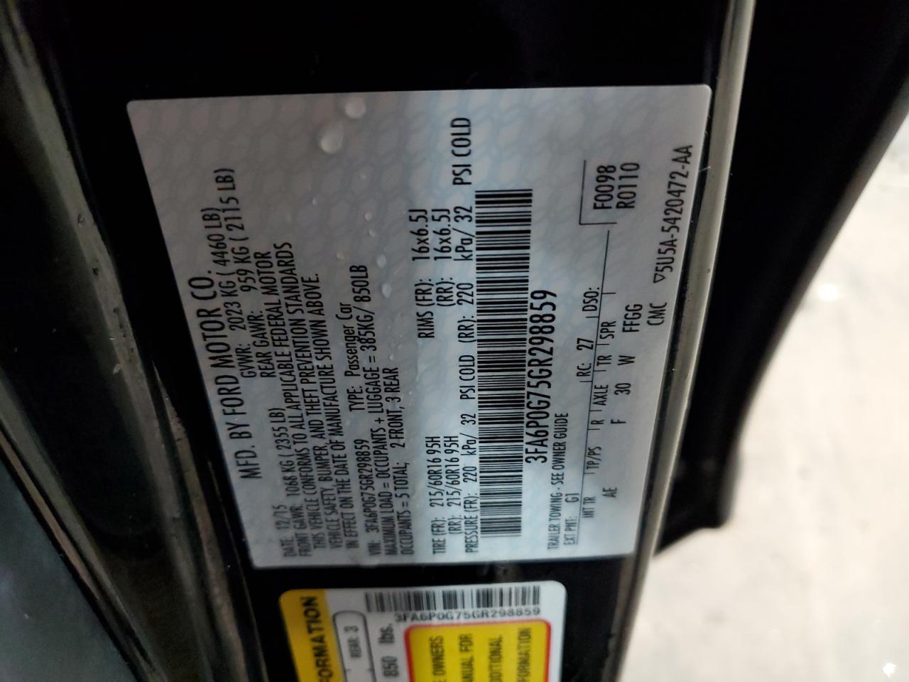 2016 Ford Fusion S VIN: 3FA6P0G75GR298859 Lot: 87001695