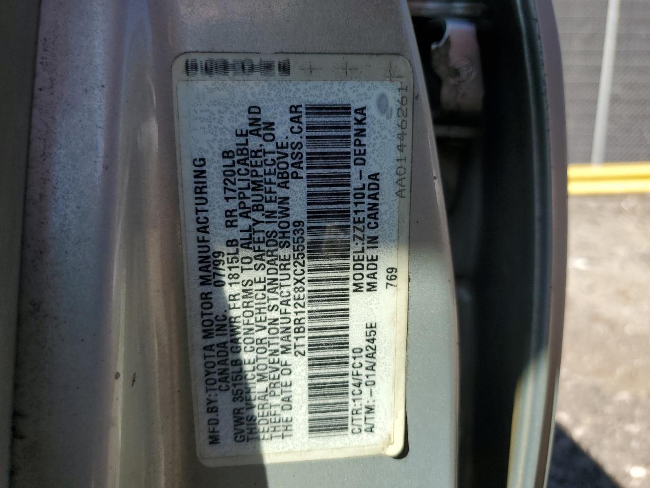 1999 Toyota Corolla Ve VIN: 2T1BR12E8XC255539 Lot: 85339025