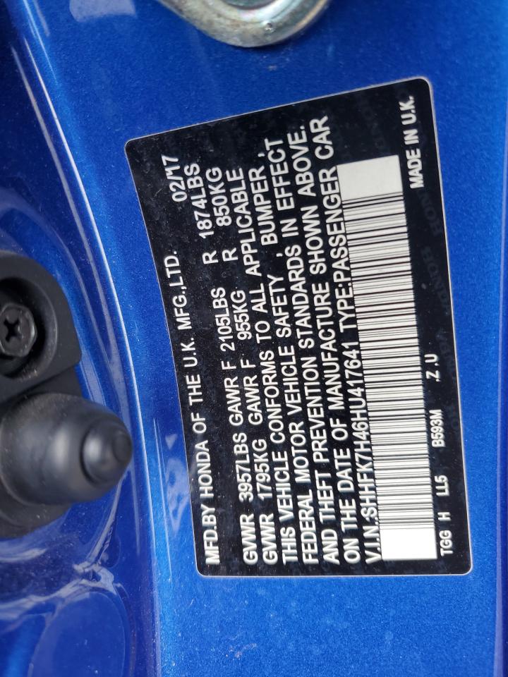 2017 Honda Civic Sport VIN: SHHFK7H46HU417641 Lot: 85764545