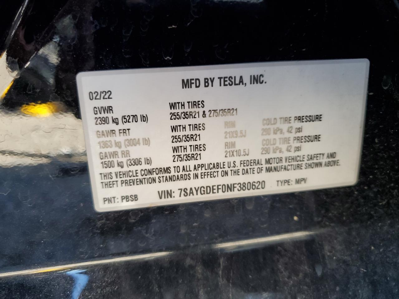2022 Tesla Model Y VIN: 7SAYGDEF0NF380620 Lot: 81893855