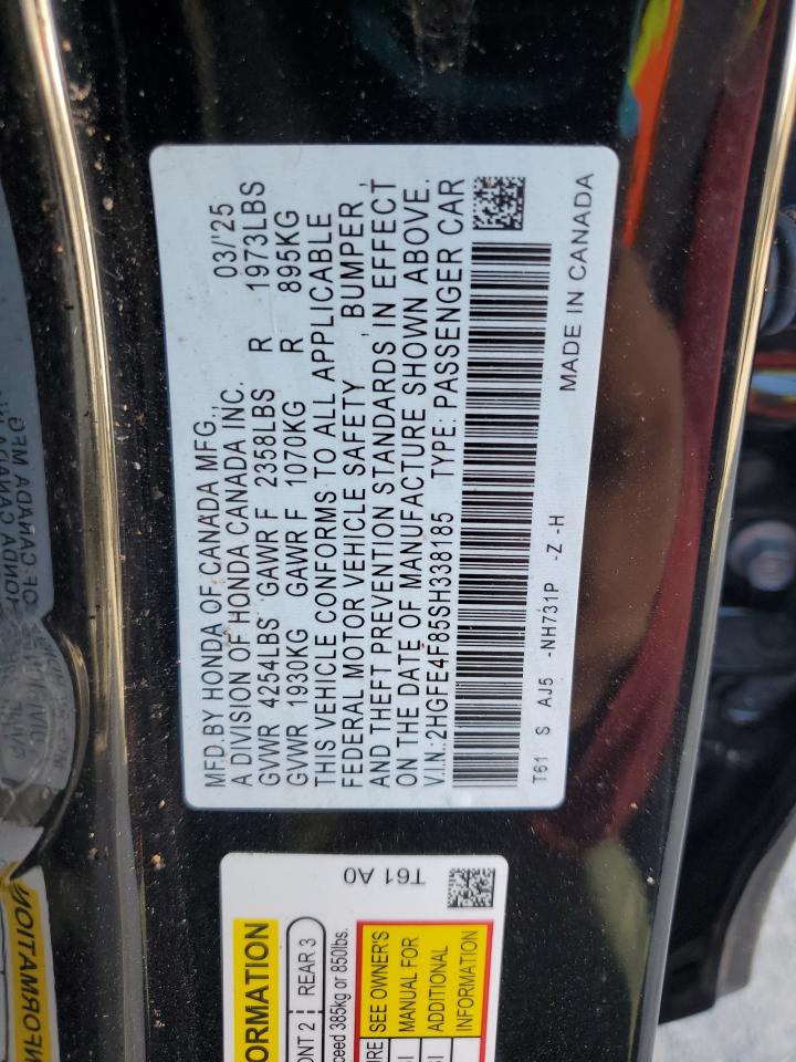 2025 Honda Civic Sport VIN: 2HGFE4F85SH338185 Lot: 89486785