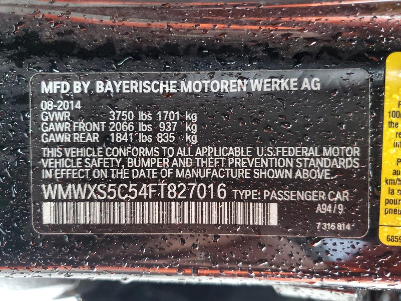 2015 Mini Cooper VIN: WMWXS5C54FT827016 Lot: 90229175