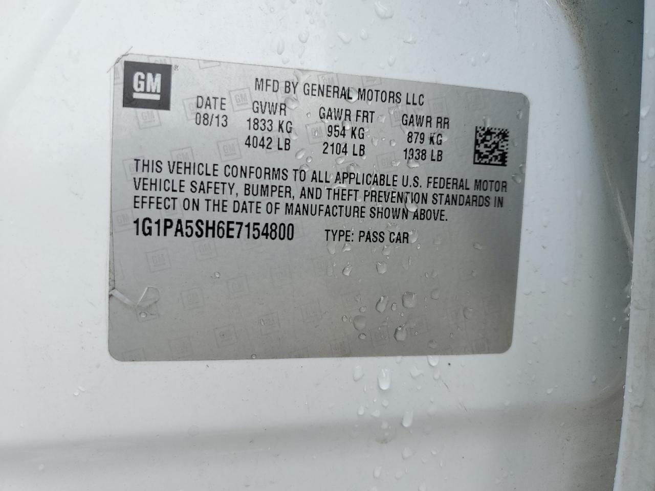 2014 Chevrolet Cruze Ls VIN: 1G1PA5SH6E7154800 Lot: 85202865