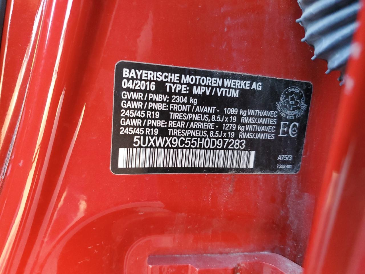 2017 BMW X3 xDrive28I VIN: 5UXWX9C55H0D97283 Lot: 85174055