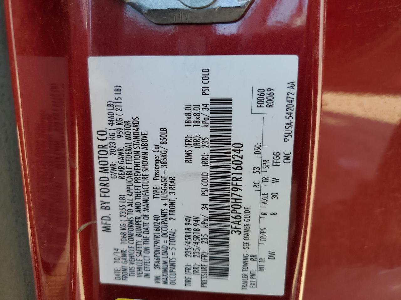 2015 Ford Fusion Se VIN: 3FA6P0H79FR160240 Lot: 82245185