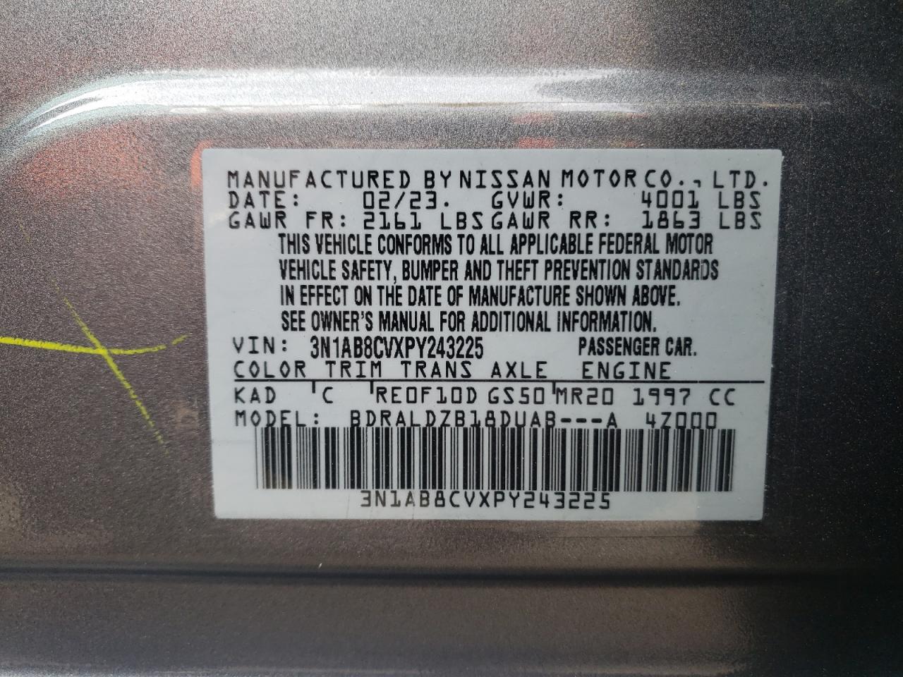 2023 Nissan Sentra Sv VIN: 3N1AB8CVXPY243225 Lot: 86813685