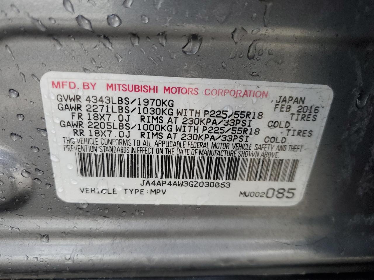 2016 Mitsubishi Outlander Sport Sel VIN: JA4AP4AW3GZ030653 Lot: 89932395