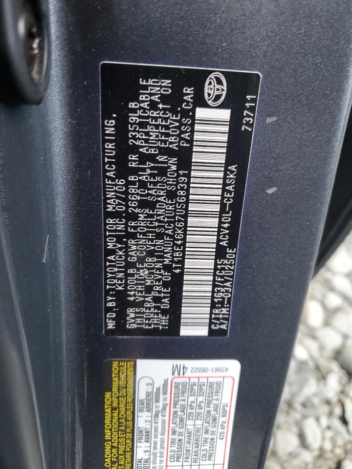 2007 Toyota Camry Ce VIN: 4T1BE46K67U568391 Lot: 85535065