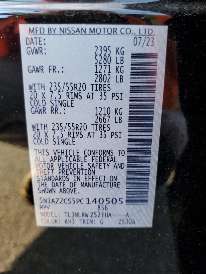 2023 Nissan Murano Sl VIN: 5N1AZ2CS5PC140505 Lot: 85526505