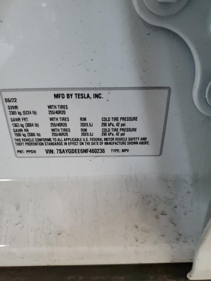 2022 Tesla Model Y VIN: 7SAYGDEE6NF460236 Lot: 82300205