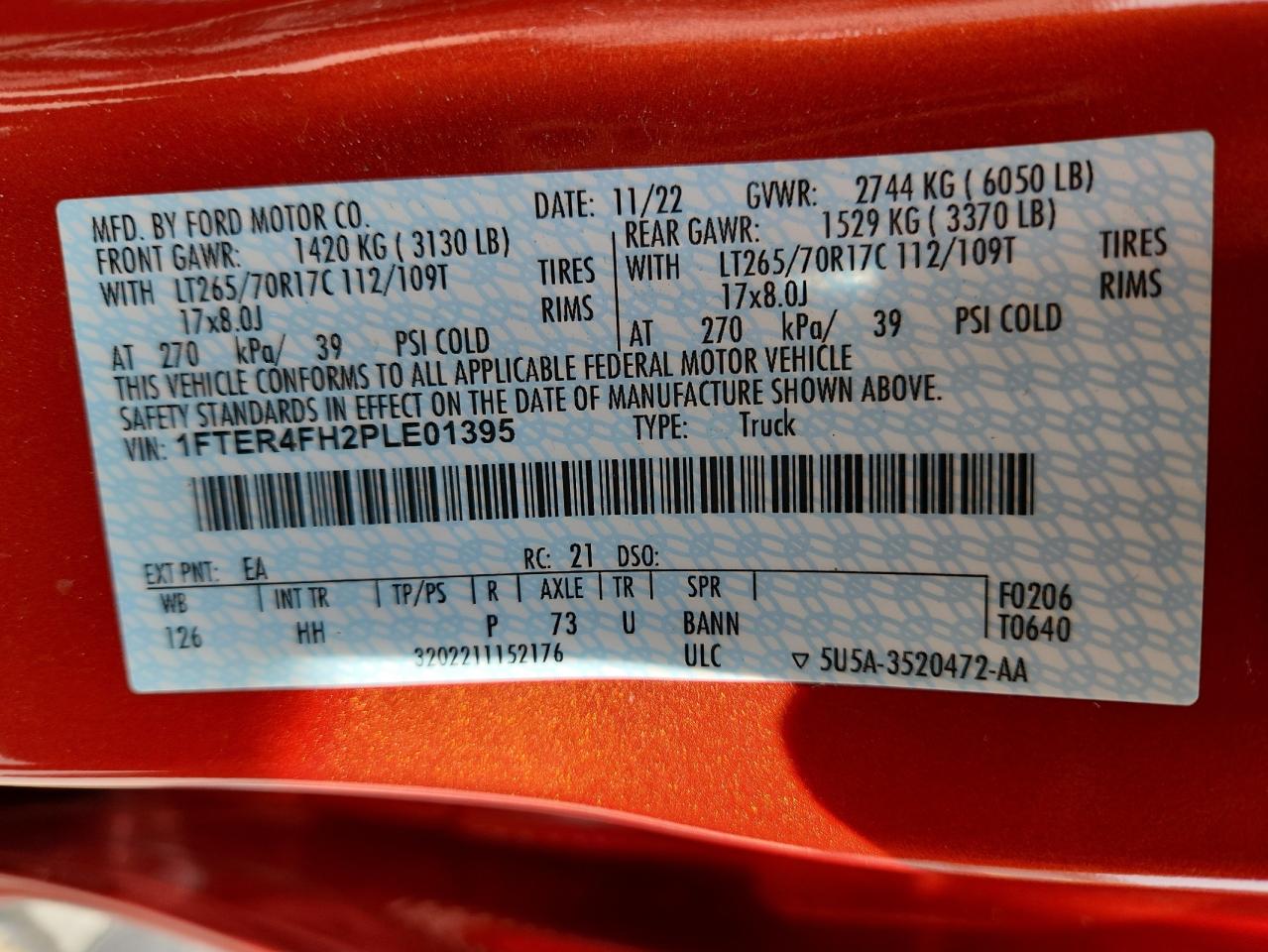 2023 Ford Ranger Xl VIN: 1FTER4FH2PLE01395 Lot: 84656655