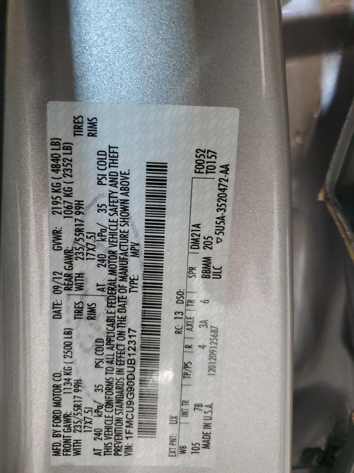 2013 Ford Escape Se VIN: 1FMCU9G90DUB12317 Lot: 89664695