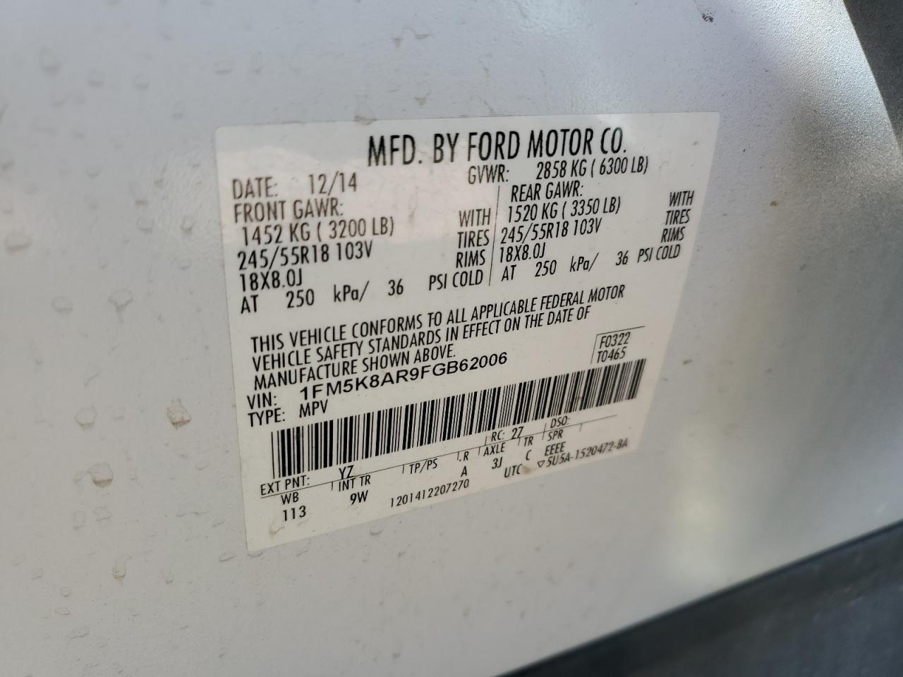 2015 Ford Explorer Police Interceptor VIN: 1FM5K8AR9FGB2006 Lot: 85918965