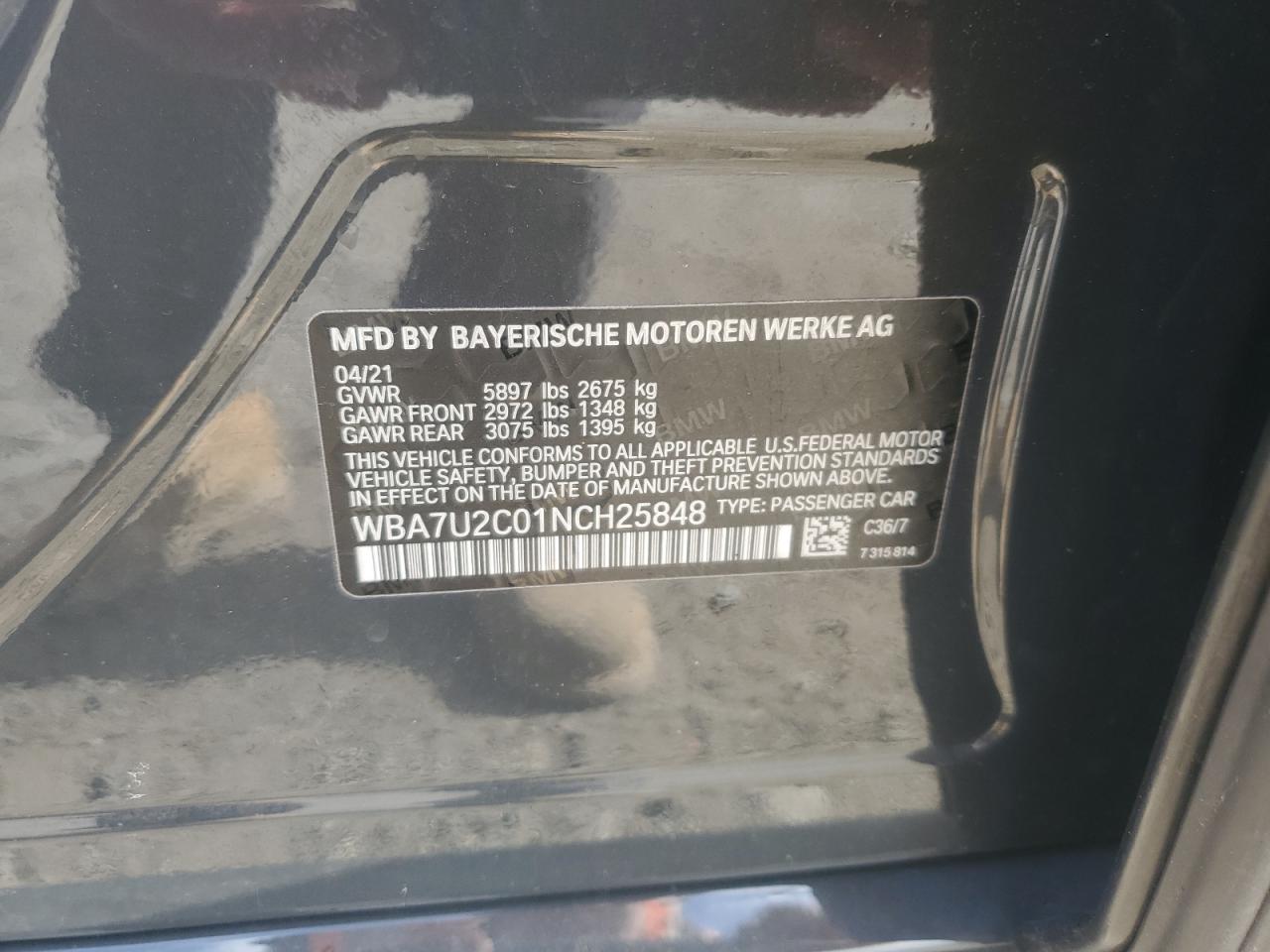2022 BMW 750 Xi VIN: WBA7U2C01NCH25848 Lot: 82425985