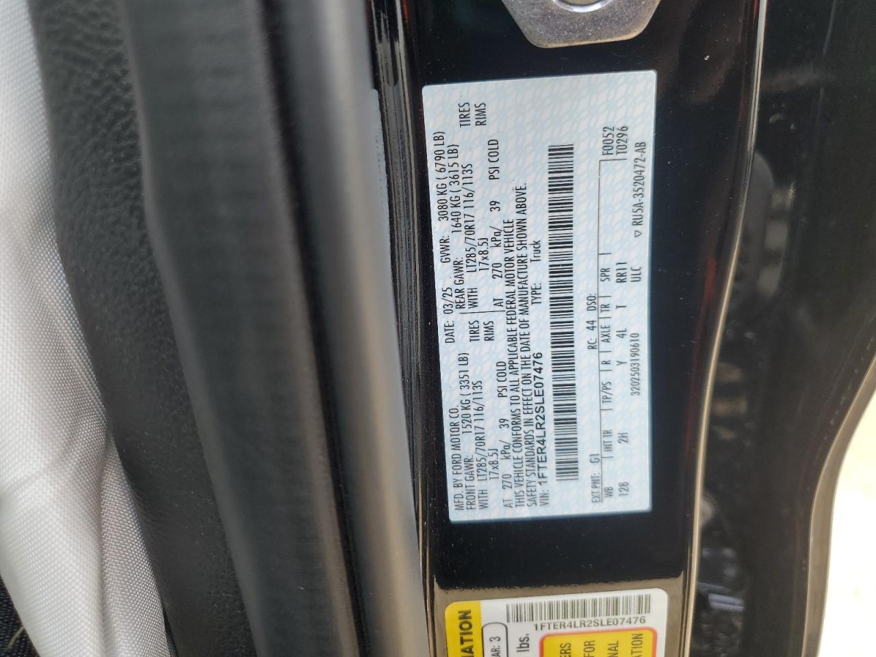 2025 Ford Ranger Raptor VIN: 1FTER4LR2SLE07476 Lot: 85669715