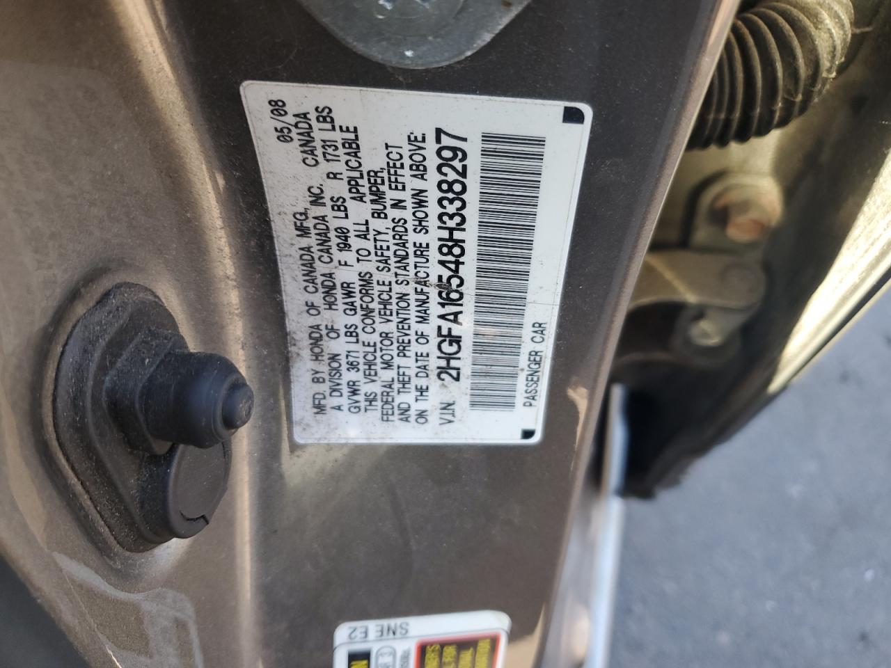 2008 Honda Civic Lx VIN: 2HGFA16548H338297 Lot: 84941185