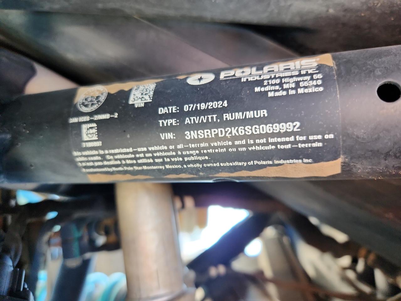 2025 Polaris Rzr Pro R Ultimate VIN: 3NSRPD2K6SG069992 Lot: 85898735