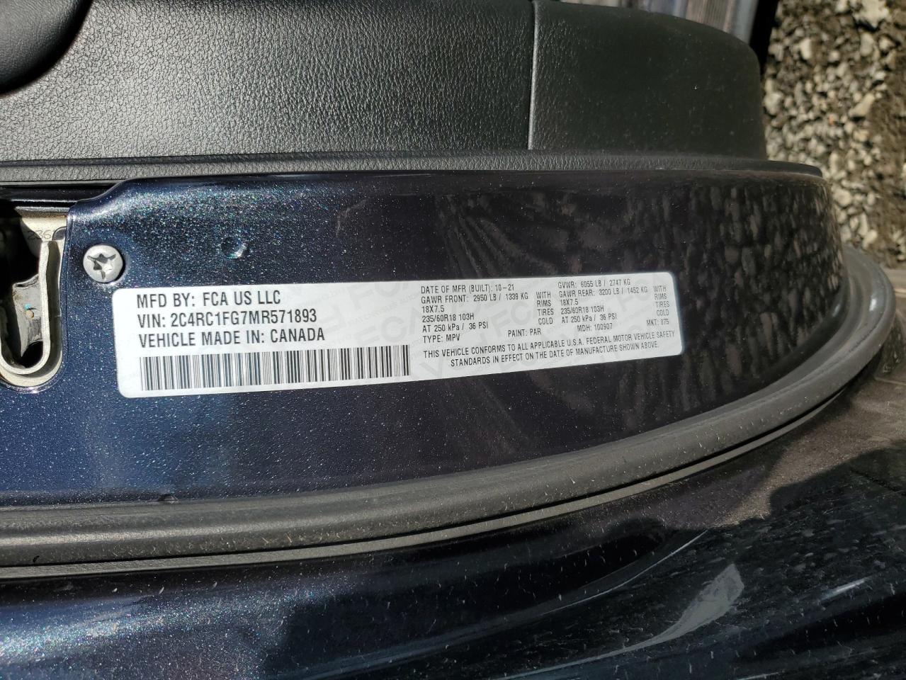 2021 Chrysler Pacifica Touring VIN: 2C4RC1FG7MR571893 Lot: 89736705