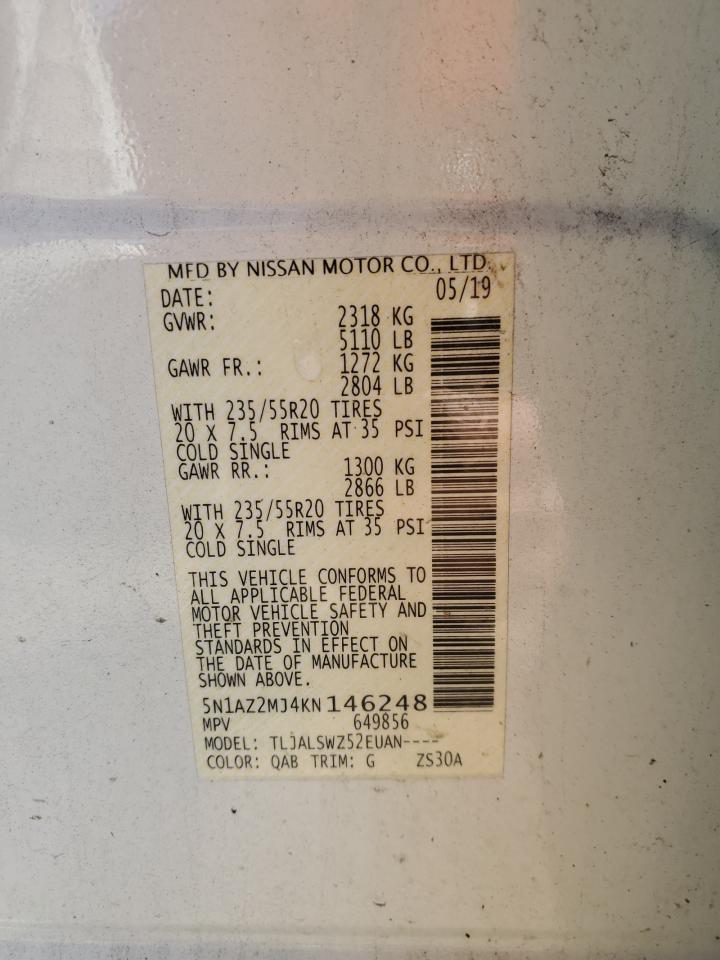 2019 Nissan Murano S VIN: 5N1AZ2MJ4KN146248 Lot: 87198295