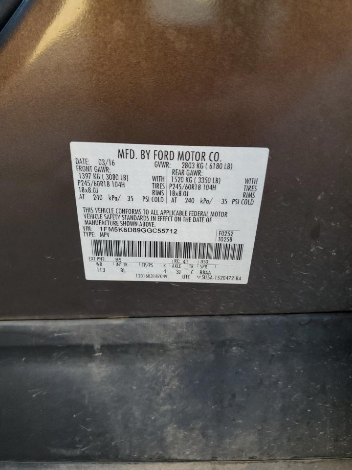 2016 Ford Explorer Xlt VIN: 1FM5K8D89GGC55712 Lot: 81810195