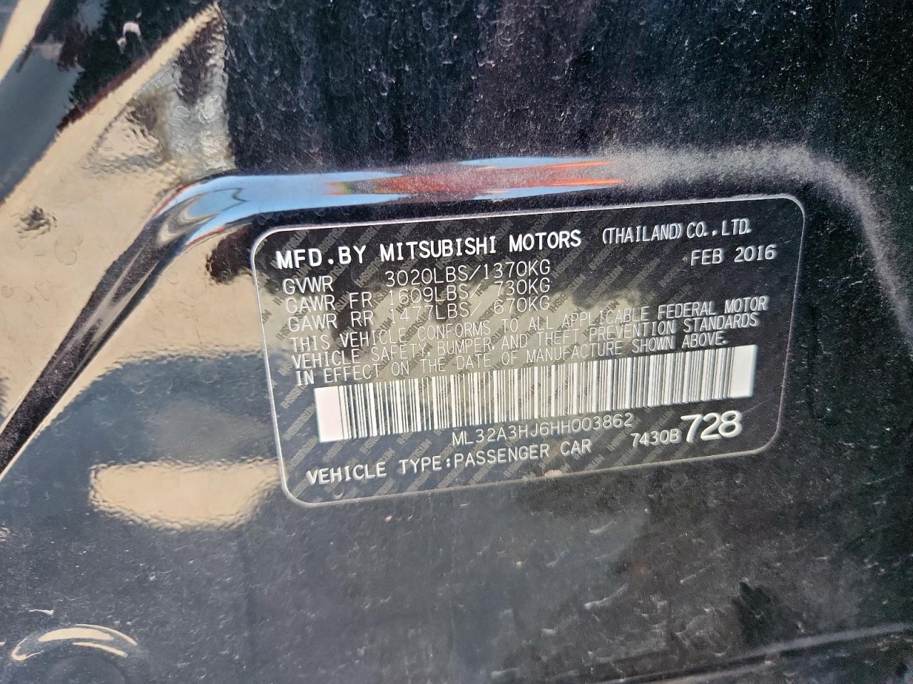 2017 Mitsubishi Mirage Es VIN: ML32A3HJ6HH003862 Lot: 81973885