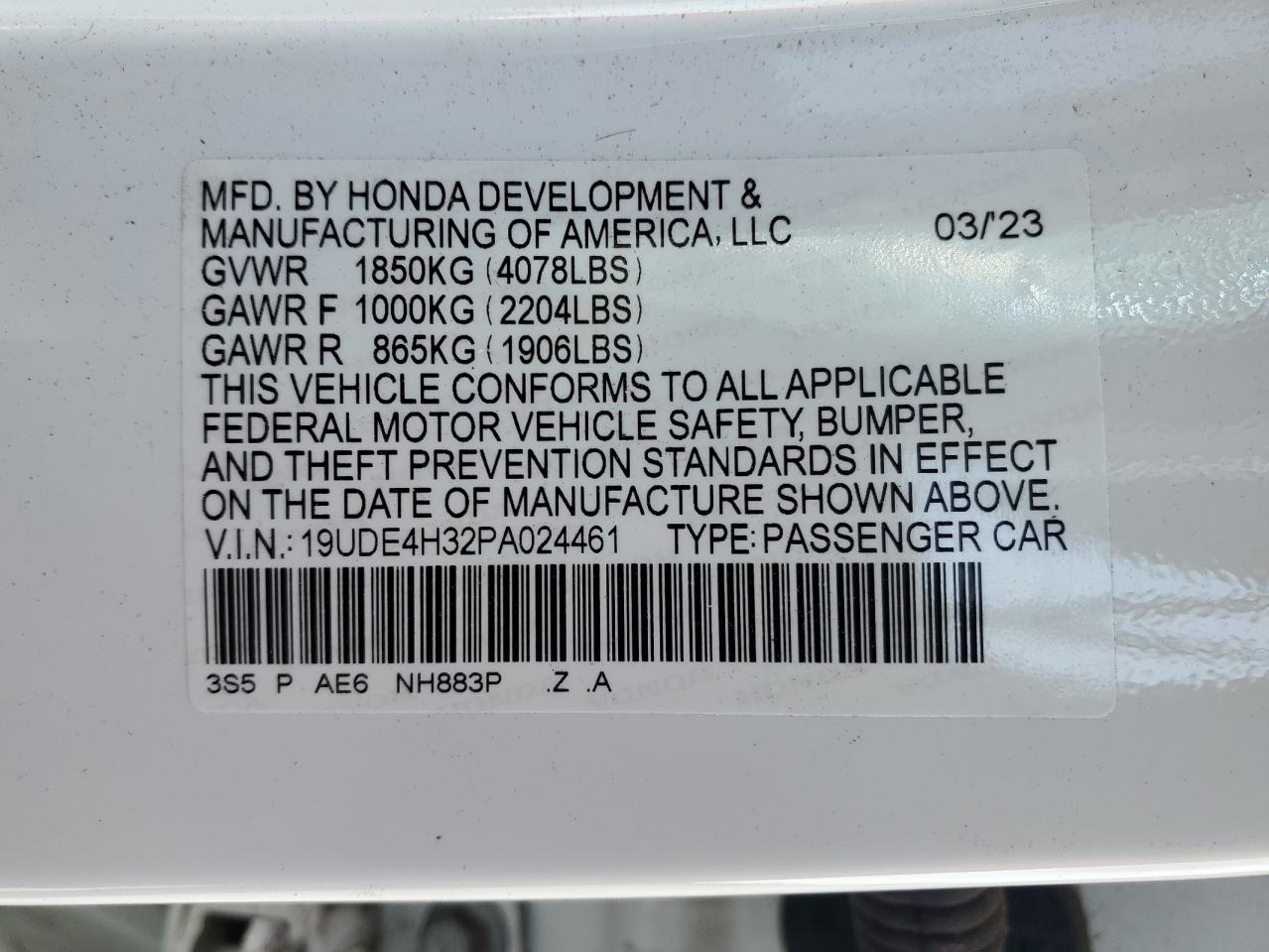 2023 Acura Integra A-Spec VIN: 19UDE4H32PA024461 Lot: 89740155