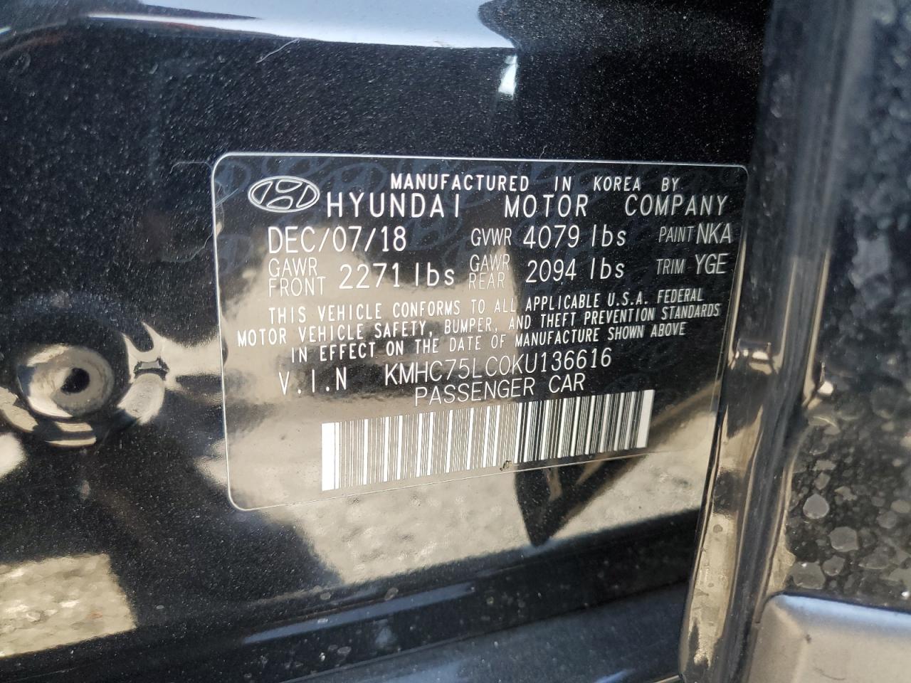 2019 Hyundai Ioniq Sel VIN: KMHC75LC0KU136616 Lot: 85467505