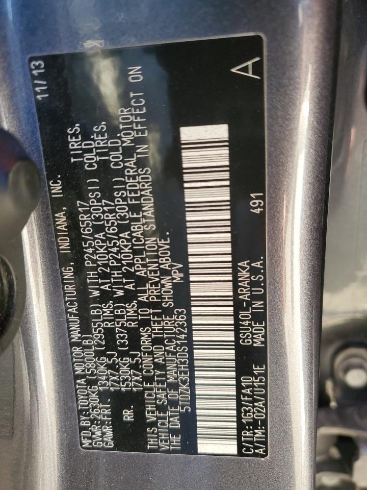 2013 Toyota Highlander Base VIN: 5TDZK3EH3DS142363 Lot: 86299785