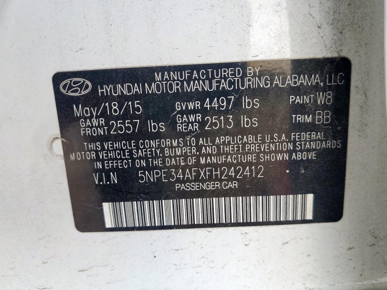 2015 Hyundai Sonata Sport VIN: 5NPE34AFXFH242412 Lot: 85712435