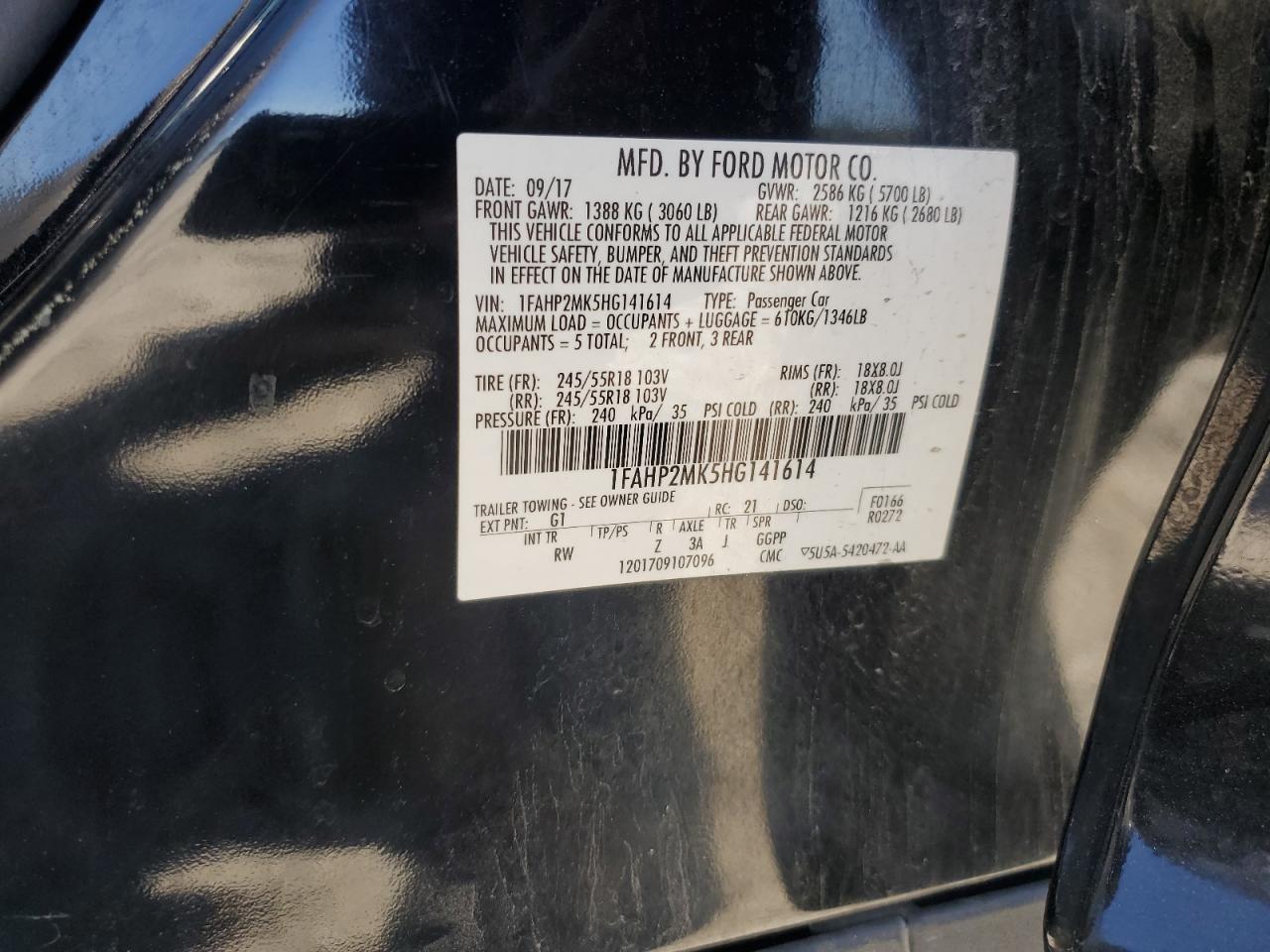 2017 Ford Taurus Police Interceptor VIN: 1FAHP2MK5HG141614 Lot: 84045075