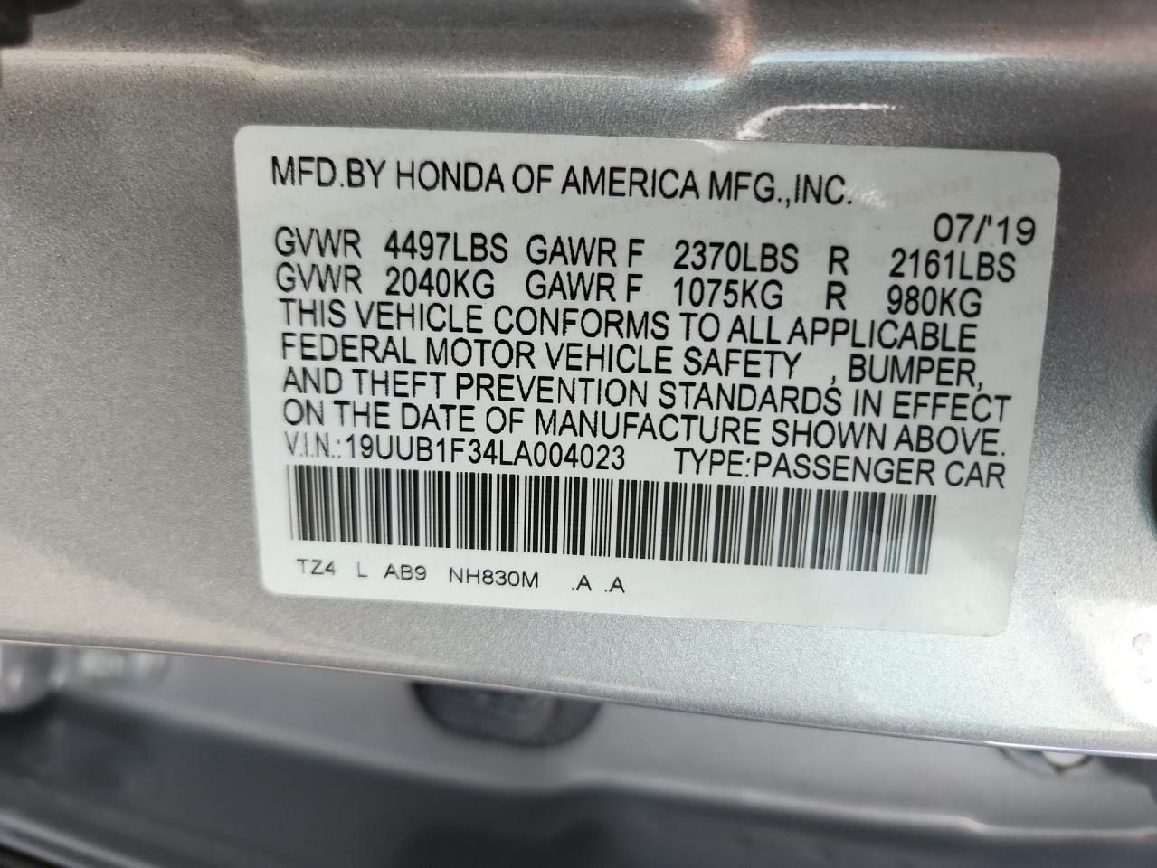2020 Acura Tlx VIN: 19UUB1F34LA004023 Lot: 85752815