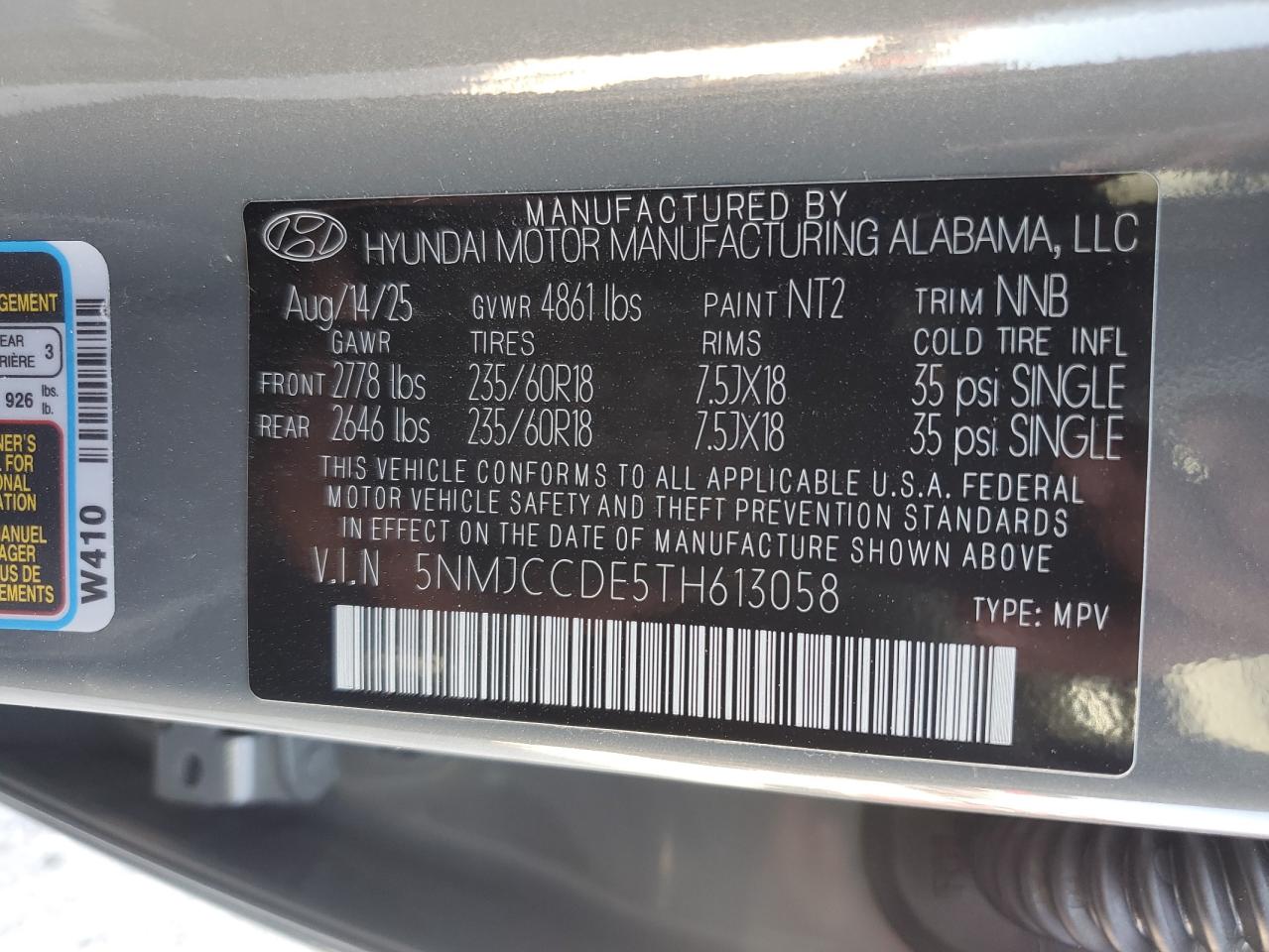 2026 Hyundai Tucson Sel Convenience VIN: 5NMJCCDE5TH613058 Lot: 85181275