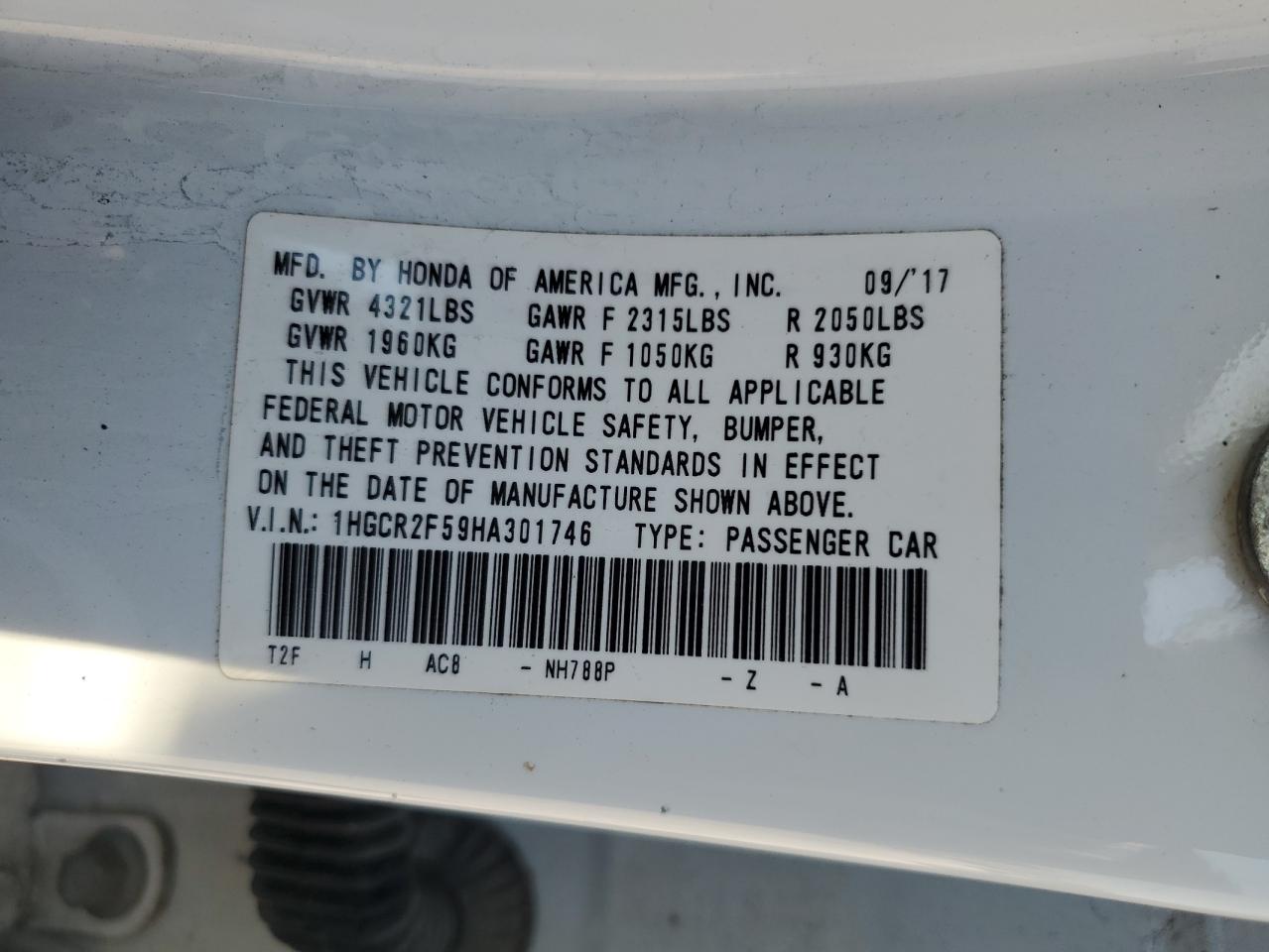 2017 Honda Accord Sport VIN: 1HGCR2F59HA301746 Lot: 89882165