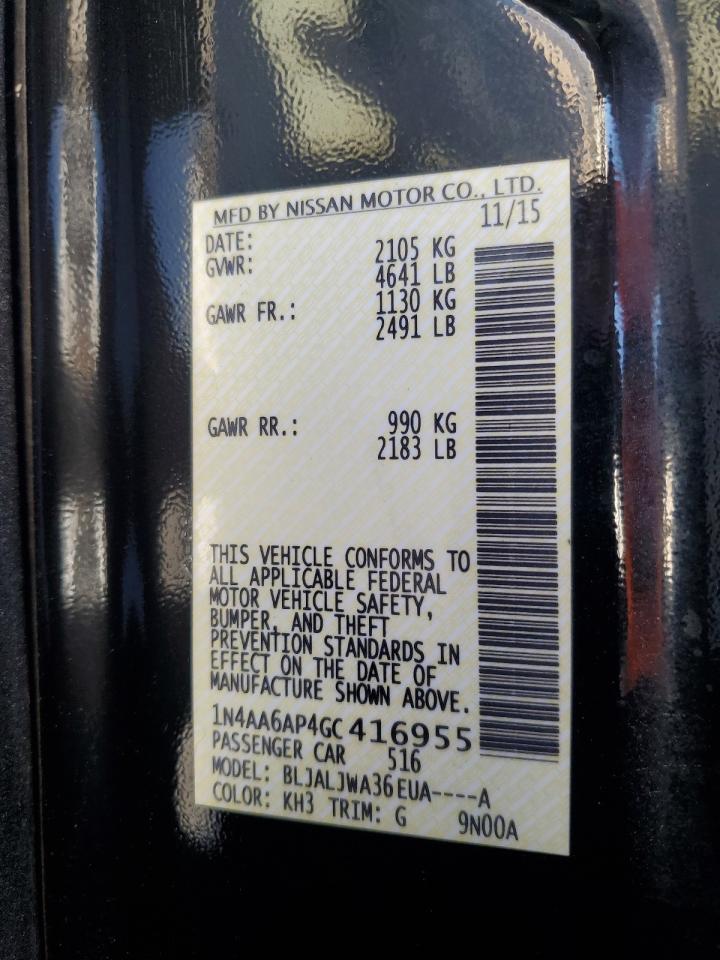 2016 Nissan Maxima 3.5S VIN: 1N4AA6AP4GC416955 Lot: 85644835