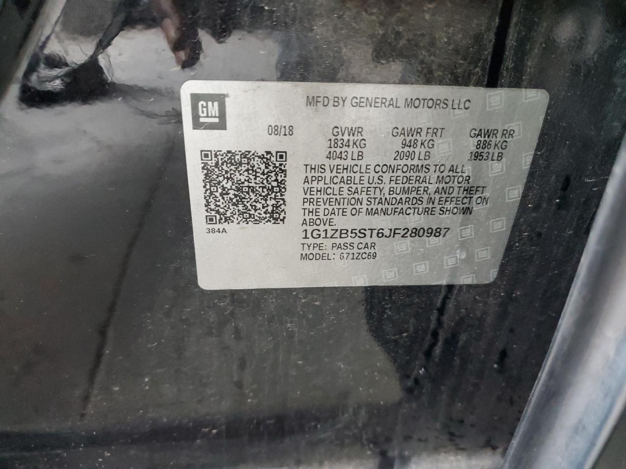 2018 Chevrolet Malibu Ls VIN: 1G1ZB5ST6JF280987 Lot: 85692885