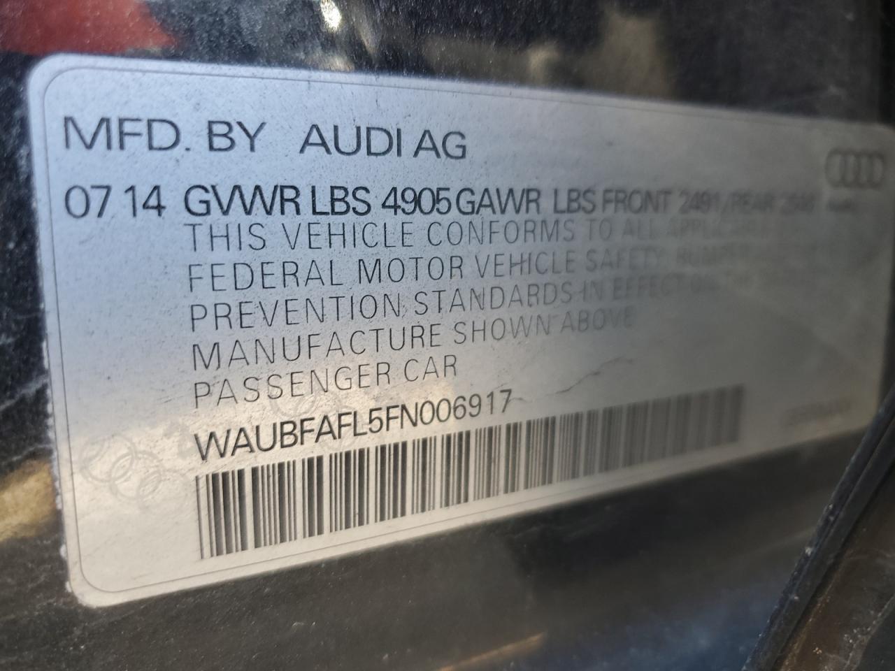 2015 Audi A4 Premium VIN: WAUBFAFL5FN006917 Lot: 82342255