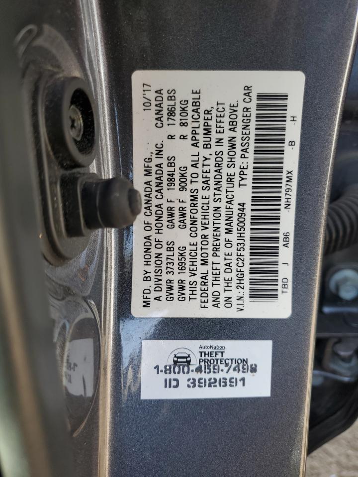 2018 Honda Civic VIN: 2HGFC2F53JH500944 Lot: 81962725