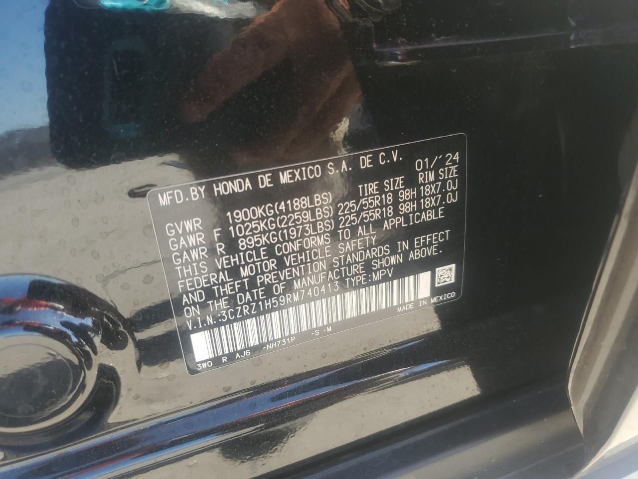 2024 Honda Hr-V Sport VIN: 3CZRZ1H59RM740413 Lot: 84740275