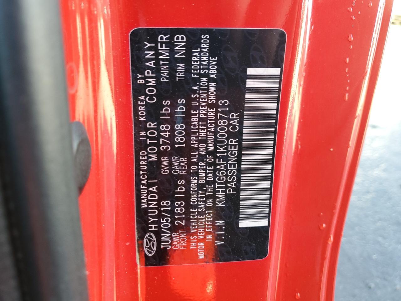 2019 Hyundai Veloster Base VIN: KMHTG6AF1KU008713 Lot: 85538105