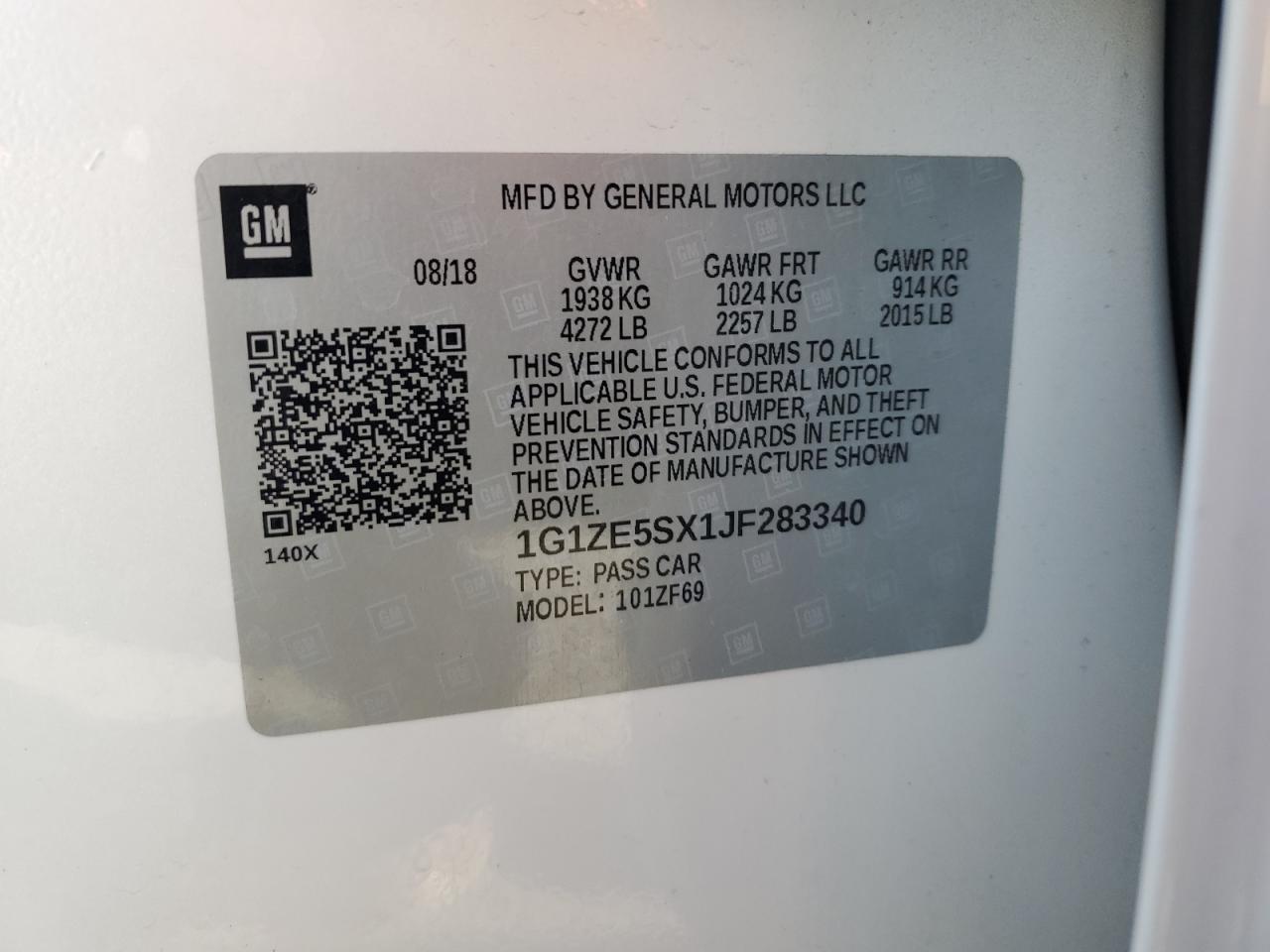 2018 Chevrolet Malibu Premier VIN: 1G1ZE5SX1JF283340 Lot: 82034595