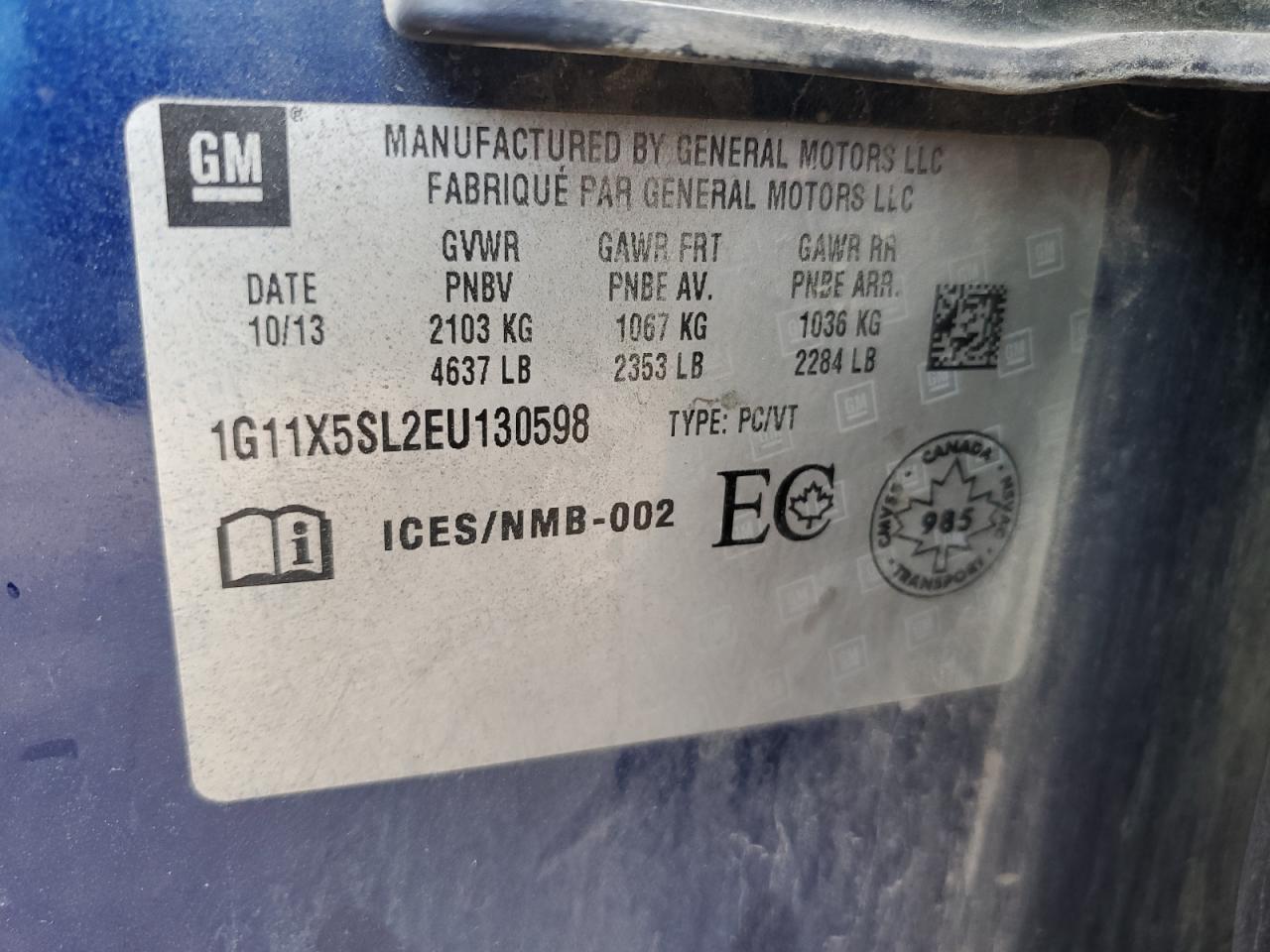 2014 Chevrolet Impala Ls VIN: 1G11X5SL2EU130598 Lot: 83854975