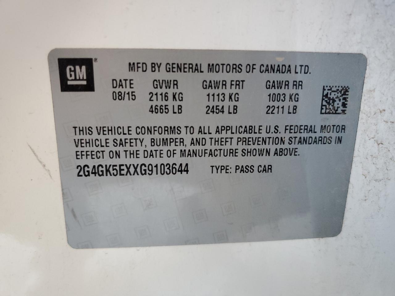 2016 Buick Regal VIN: 2G4GK5EXXG9103644 Lot: 86129355