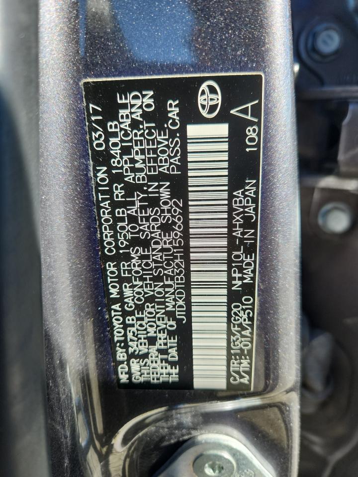 2017 Toyota Prius C VIN: JTDKDTB32H1596692 Lot: 89850065