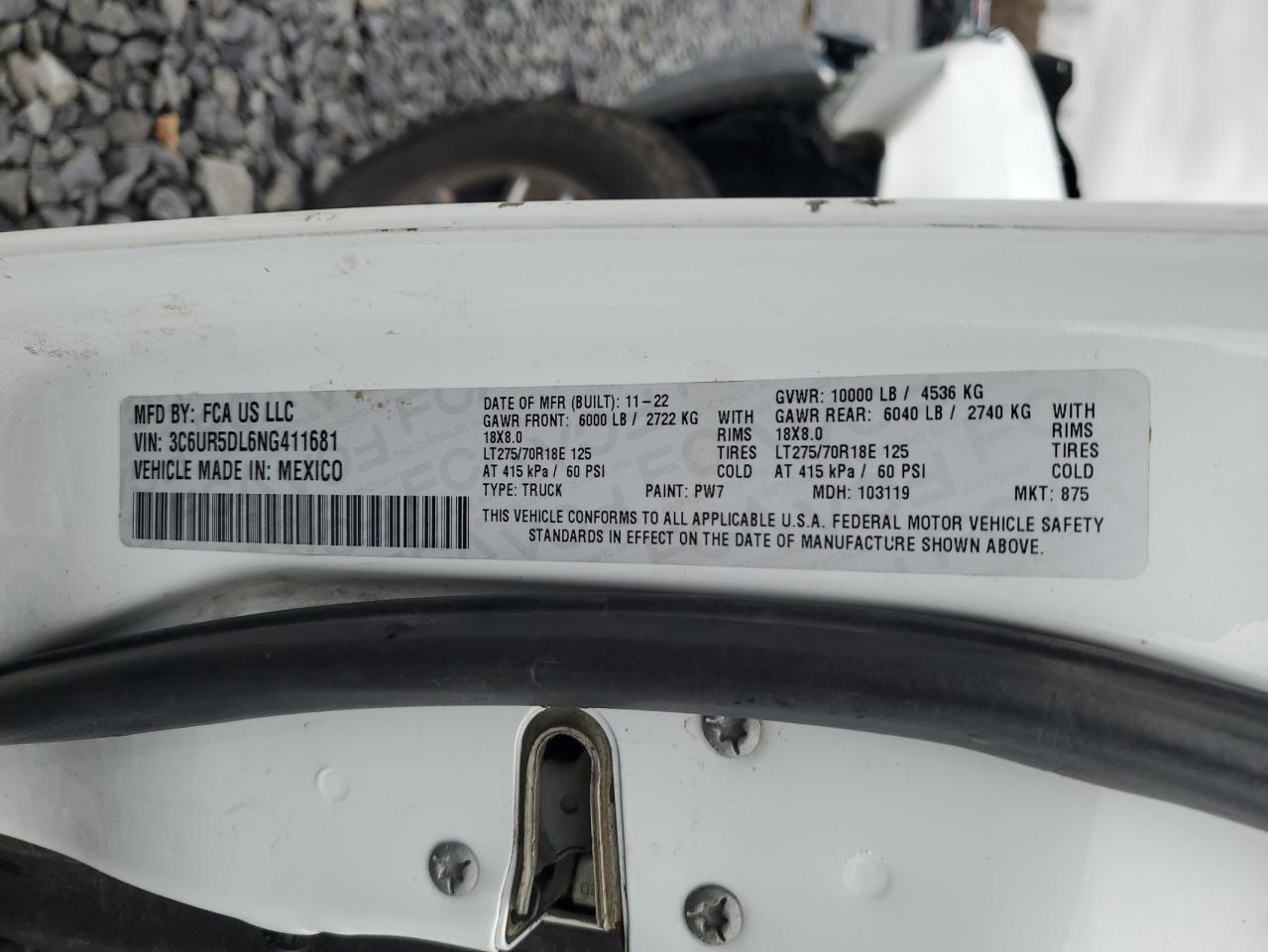 2021 Ram 2500 Big Horn/Lone Star VIN: 3C6UR5DL6NG411681 Lot: 89883585