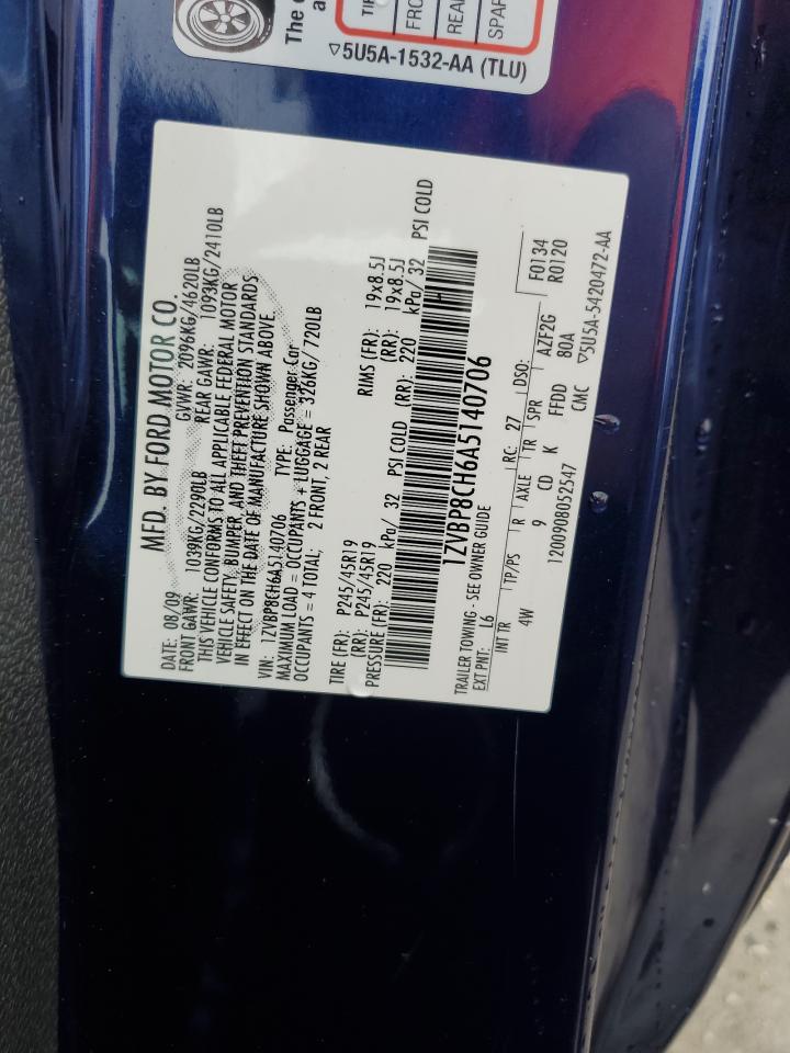 2010 Ford Mustang Gt VIN: 1ZVBP8CH6A5140706 Lot: 86244135