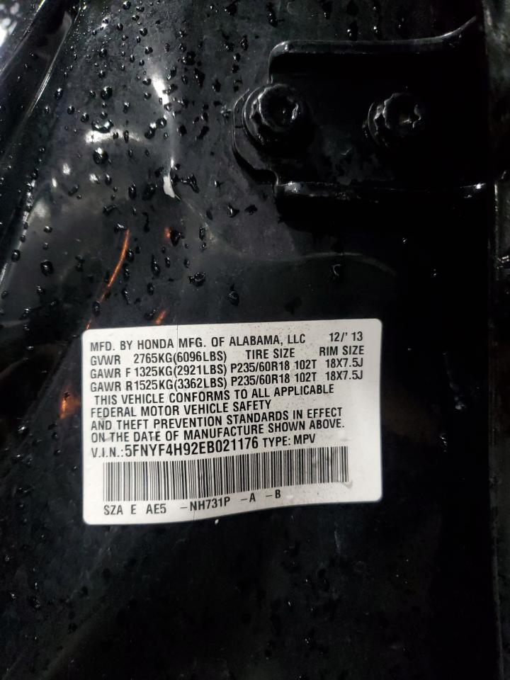 2014 Honda Pilot Touring VIN: 5FNYF4H92EB021176 Lot: 82281545