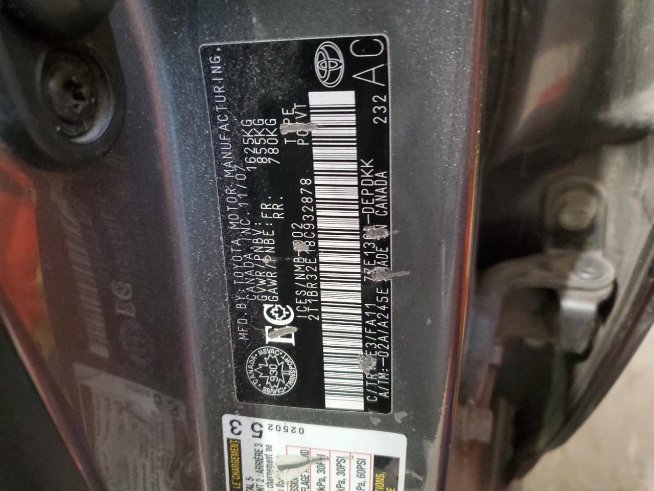 2008 Toyota Corolla Ce VIN: 2T1BR32E18C932878 Lot: 86283515