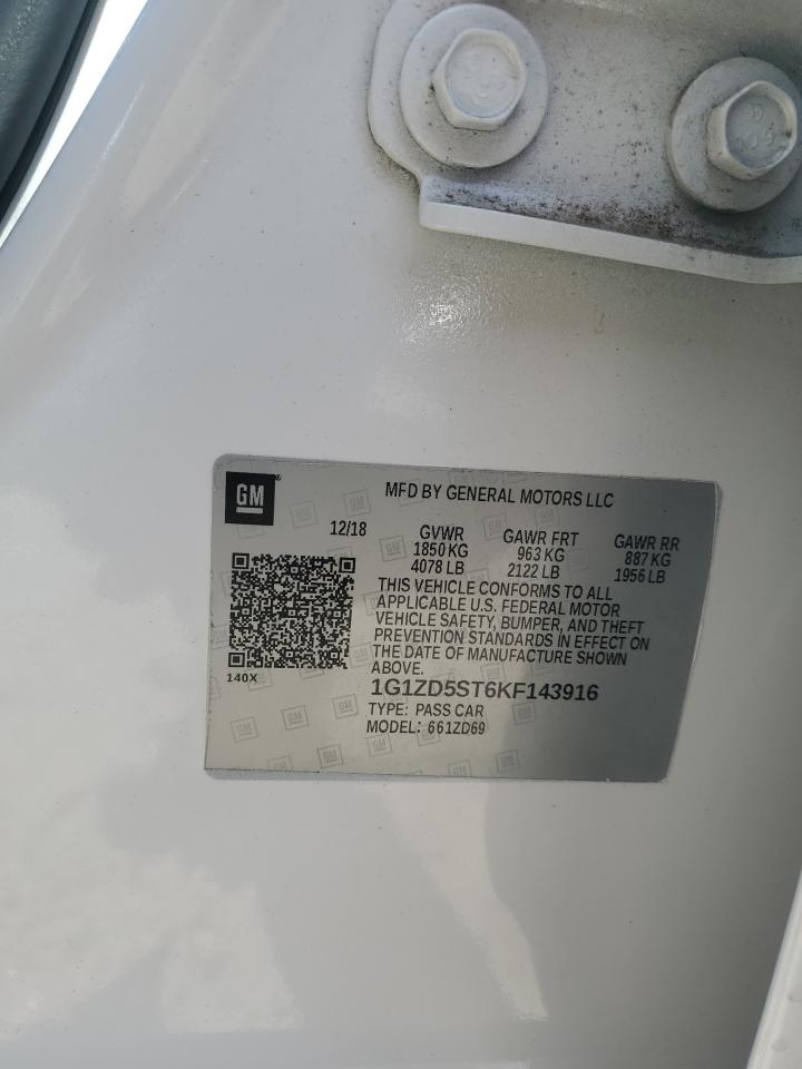 2019 Chevrolet Malibu Lt VIN: 1G1ZD5ST6KF143916 Lot: 89451425