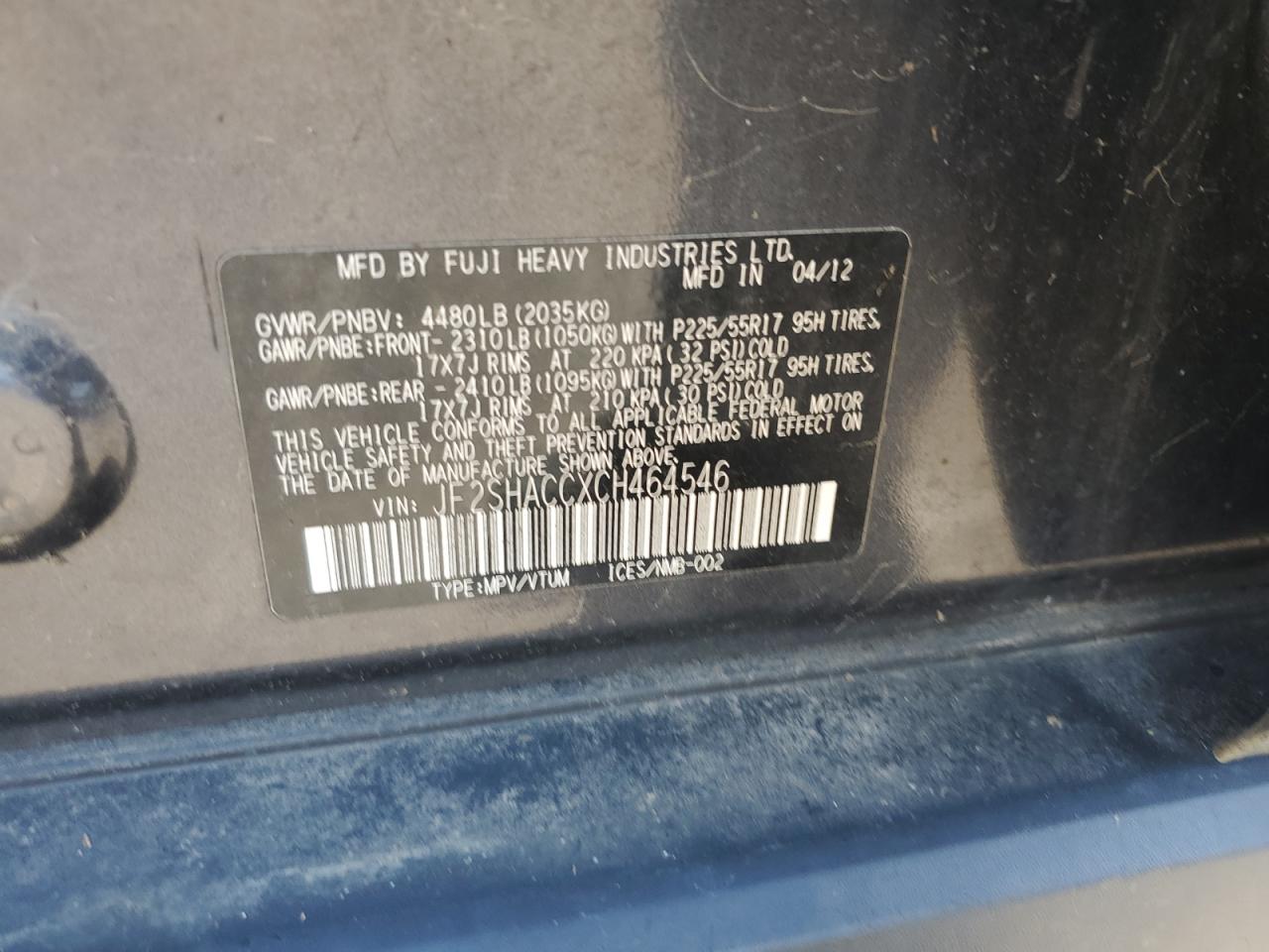 2012 Subaru Forester 2.5X Premium VIN: JF2SHACCXCH464546 Lot: 85919335