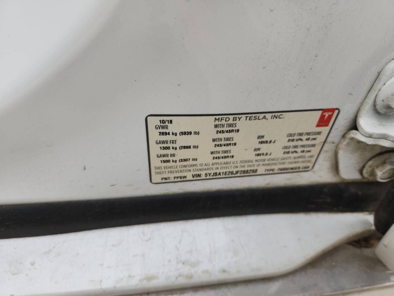 2018 Tesla Model S VIN: 5YJSA1E26JF288258 Lot: 87259755